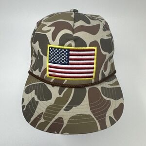 Burlebo American Flag Patch Duck Camo Hat Cap Snap Back Rope Country Outdoors‎